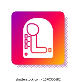 White Gear shifter icon isolated on white background. Transmission icon. Square color button. Vector Illustration