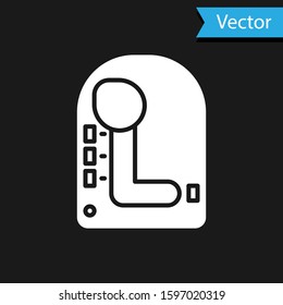 White Gear shifter icon isolated on black background. Transmission icon.  Vector Illustration