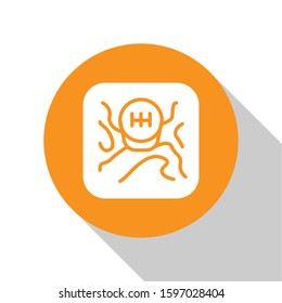 White Gear shifter icon isolated on white background. Transmission icon. Orange circle button. Vector Illustration