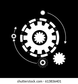 White gear wheel on black background, vector illustration.