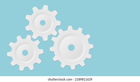 Engranajes y engranajes blancos en azul, fondo de tecnología de concepto de cooperación con espacio de copia, ilustración vectorial 3D