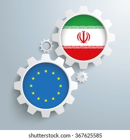White gears with EU and Iran flags. Eps 10 vector file.