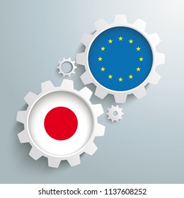 White gears with Japan and EU flags. Eps 10 vector file.