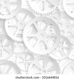 white gears on a white  background, seamless pattern vector illustration 