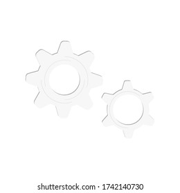White gears on a white background. Vector icon, flat cartoon design, eps 10.