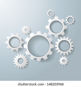 White gears on the grey background. Eps 10 vector file.