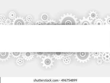 White gears overlapping banner advertisement on gray background