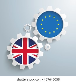 White gears with UK and EU flags. Eps 10 vector file.