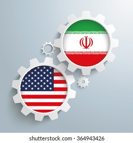 White gears with US and Iran flags. Eps 10 vector file.