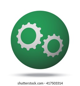 White Gears web icon on green ball