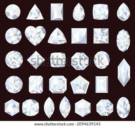 White gemstones. Big set of bright crystals. Diamonds