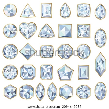 White gemstones. Big set of bright crystals. Diamonds with sparks.