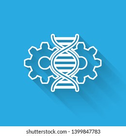White Gene editing line icon isolated with long shadow. Genetic engineering. DNA researching, research. Vector Illustration