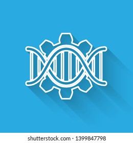White Genetic engineering line icon isolated with long shadow. DNA analysis, genetics testing, cloning, paternity testing. Vector Illustration