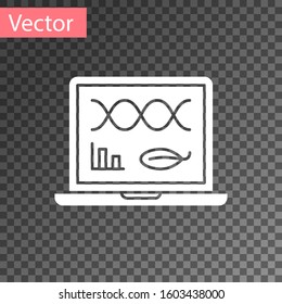 White Genetic engineering modification on laptop icon isolated on transparent background. DNA analysis, genetics testing, cloning.  Vector Illustration