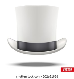 White gentleman hat cylinder with black ribbon. Vector Illustration. Isolated on white background.