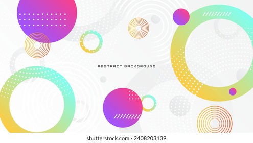 White geometric abstract background overlap layer on bright space with colorful shape decoration. Modern graphic design element circles style concept for banner, flyer, card, cover, or brochure