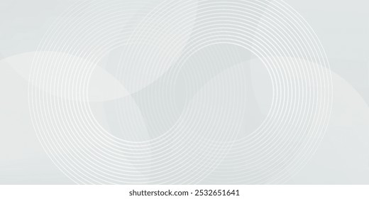 O plano de fundo abstrato geométrico branco sobrepõe a camada no espaço brilhante com a decoração de efeito de linhas. Conceito de estilo de círculos de elementos de design gráfico moderno para