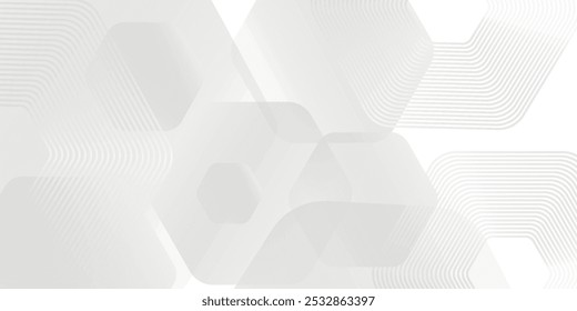 White geometric abstract background overlap layer on bright space with lines effect decoration. Modern graphic design element hexagons style concept for banner, flyer, card, cover, or brochure