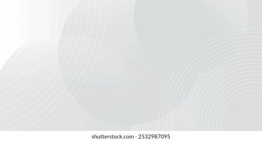 O plano de fundo abstrato geométrico branco sobrepõe a camada no espaço brilhante com a decoração de efeito de linhas. Conceito de estilo de círculos de elementos de design gráfico moderno para