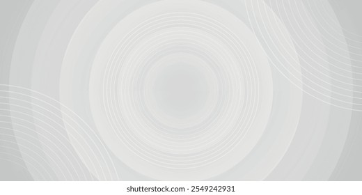 White geometric abstract background overlap layer on bright space with lines effect decoration. Modern graphic design element circles style concept for banner.