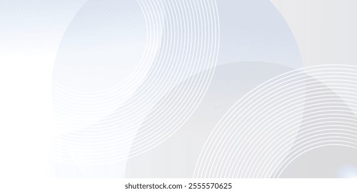 White geometric abstract background overlap layer on bright space with lines effect decoration. Modern graphic design element circles style concept for banner.