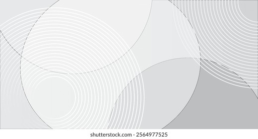 White geometric abstract background overlap layer on bright space with lines effect decoration. Modern graphic design element circles style concept for banner.
