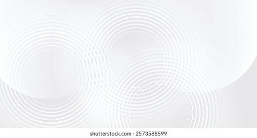 White geometric abstract background overlap layer on bright space with lines effect decoration. Modern graphic design element circles style concept for banner.