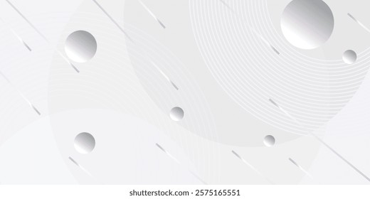 White geometric abstract background overlap layer on bright space with lines effect decoration. Modern graphic design element circles style concept for banner.