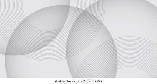 White geometric abstract background overlap layer on bright space with lines effect decoration. Modern graphic design element circles style concept for banner.