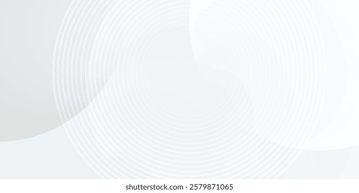 White geometric abstract background overlap layer on bright space with lines effect decoration. Modern graphic design element circles style concept for banner, flyer, card, cover, or brochure