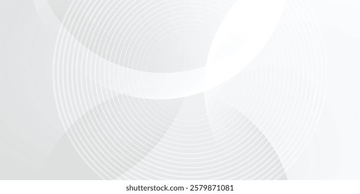 White geometric abstract background overlap layer on bright space with lines effect decoration. Modern graphic design element circles style concept for banner, flyer, card, cover, or brochure