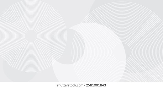 White geometric abstract background overlap layer on bright space with lines effect decoration. Modern graphic design element circles style concept for banner.