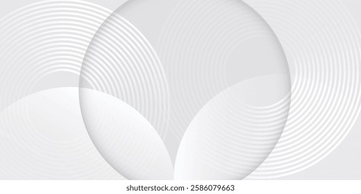 White geometric abstract background overlap layer on bright space with lines effect decoration. Modern graphic design element circles style concept for