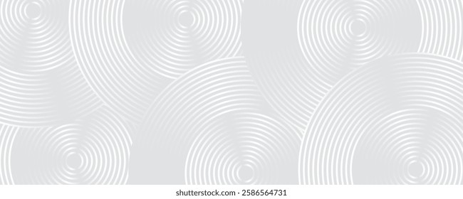 White geometric abstract background overlap layer on bright space with lines effect decoration. Modern graphic design element circles style concept for banner.