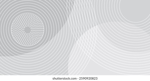 White geometric abstract background overlap layer on bright space with lines effect decoration. Modern graphic design element circles style concept for banner.