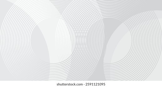 White geometric abstract background overlap layer on bright space with lines effect decoration. Modern graphic design element circles style concept for banner.