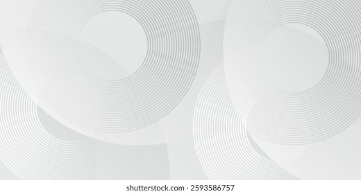 White geometric abstract background overlap layer on bright space with lines effect decoration. Modern graphic design element circles style concept for banner