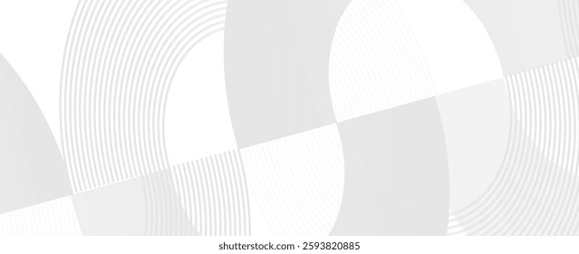 White geometric abstract background overlap layer on bright space with lines effect decoration. Modern graphic design element circles style concept for banner