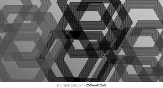 White geometric abstract background overlap layer on bright space with lines effect decoration. Modern graphic design element hexagons style concept for banner, flyer, card, cover, or brochure