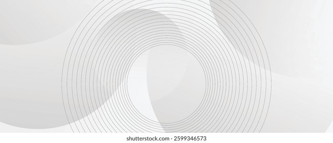 White geometric abstract background overlap layer on bright space with lines effect decoration. Modern graphic design element circles style concept for banner. Eps10