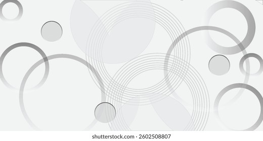 White geometric abstract background overlap layer on bright space with lines effect decoration. Modern graphic design element circles style concept for banner.