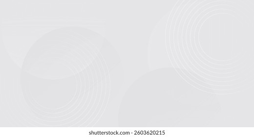 White geometric abstract background overlap layer on bright space with lines effect decoration. Modern graphic design element circles style concept for banner.
