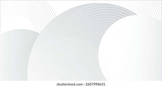 White geometric abstract background overlap layer on bright space with lines effect pattern. Modern graphic design element circles style concept for banner