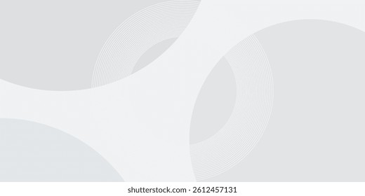 White geometric abstract background overlap layer on bright space with lines effect decoration. Modern graphic design element circles style concept for banner.