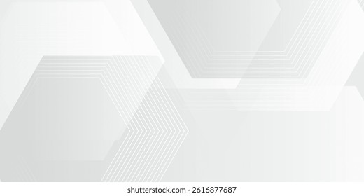 White geometric abstract background overlap layer on bright space with lines effect decoration. Modern graphic design element hexagons style concept for banner, flyer, card, cover, or brochure