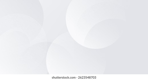 Weiße geometrische abstrakte Hintergrund Überlappungsschicht auf hellen Raum mit Linien Effekt Dekoration. Modernes grafisches Design Element Kreise Stil Konzept für Banner.
