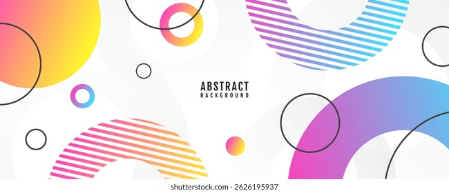 O plano de fundo abstrato geométrico branco sobrepõe a camada no espaço brilhante com a decoração de efeito de círculos coloridos. Conceito de estilo de recorte de elemento de design gráfico moderno para capa de web, folheto, cartão ou folheto