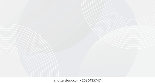 White geometric abstract background overlap layer on bright space with lines effect decoration. Modern graphic design element circles style concept for banner.