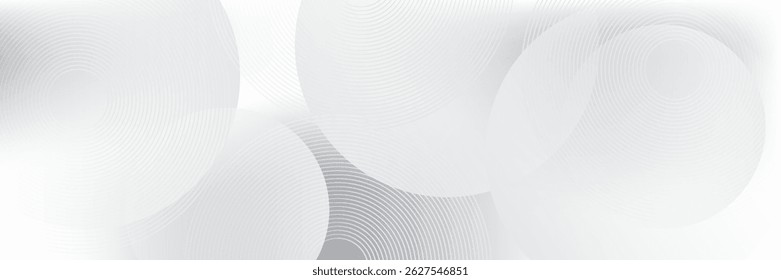 White geometric abstract background overlap layer on bright space with lines effect decoration. Modern graphic design element circles style concept for banner.